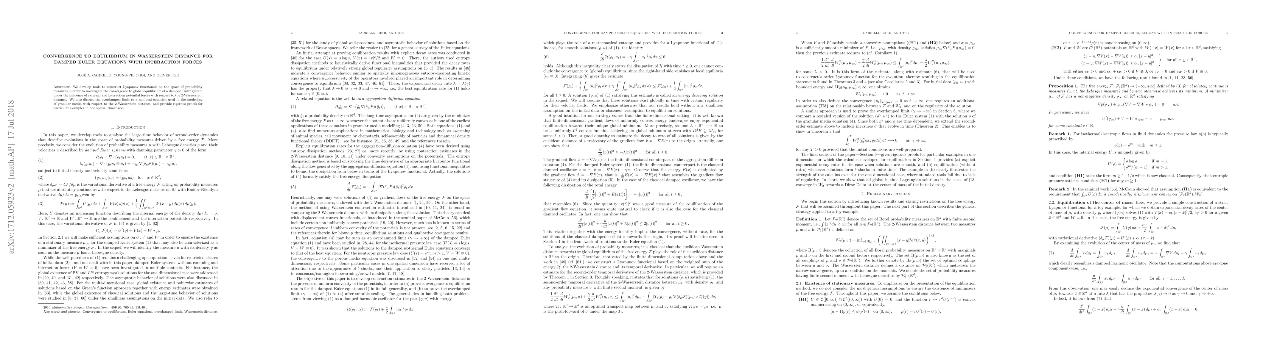 Thumbnail for Convergence to Equilibrium in Wasserstein distance for damped Euler
  equations with interaction forces