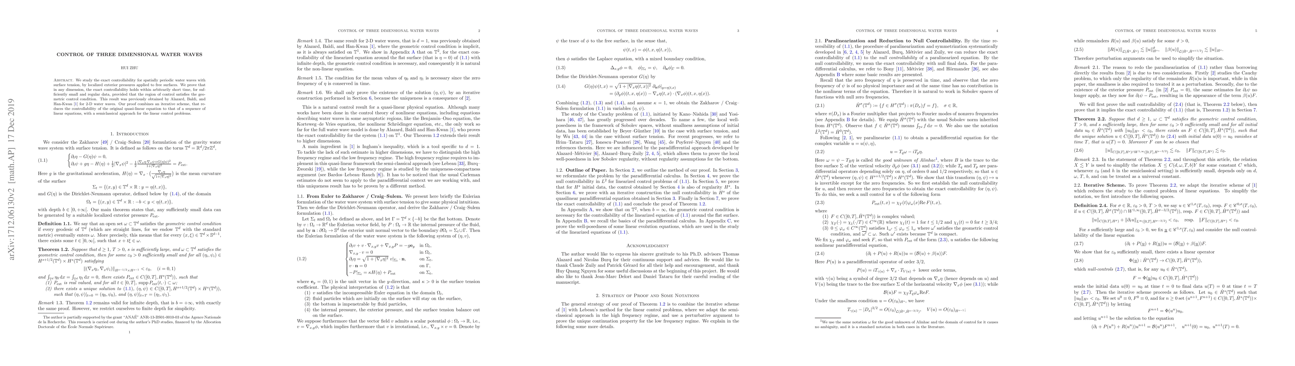 Thumbnail for Control of three dimensional water waves
