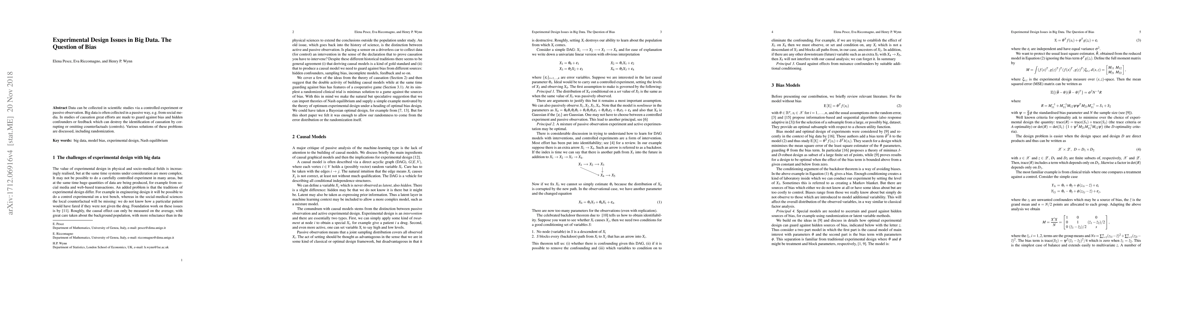 Thumbnail for Experimental Design Issues in Big Data. The Question of Bias