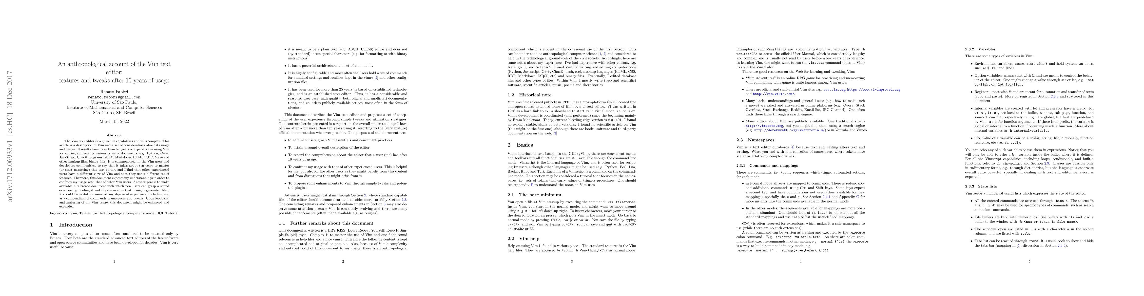 Thumbnail for An anthropological account of the Vim text editor: features and tweaks
  after 10 years of usage
