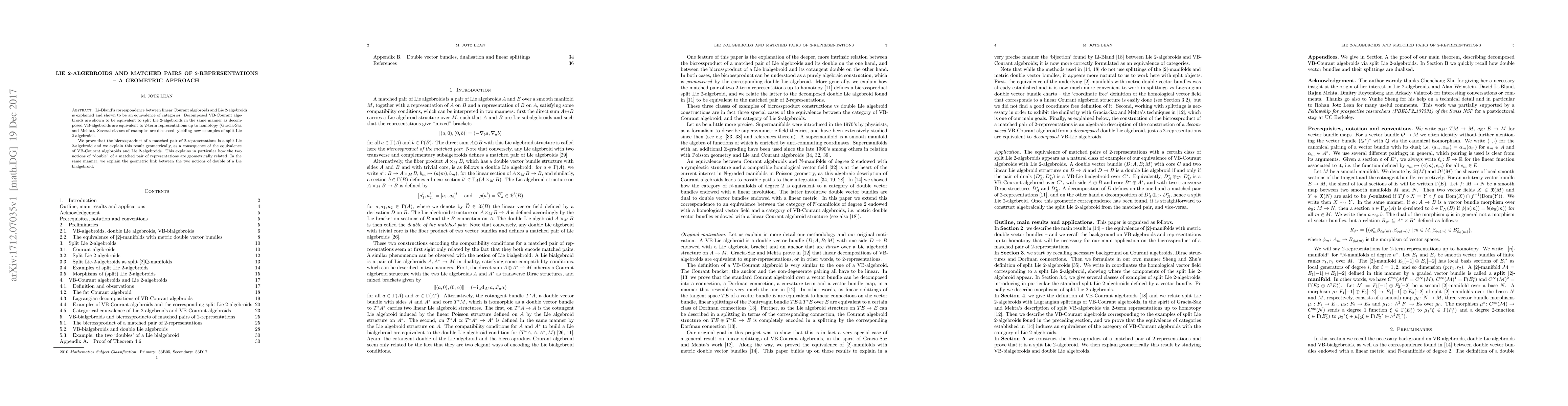 Thumbnail for Lie 2-algebroids and matched pairs of 2-representations - a geometric
  approach