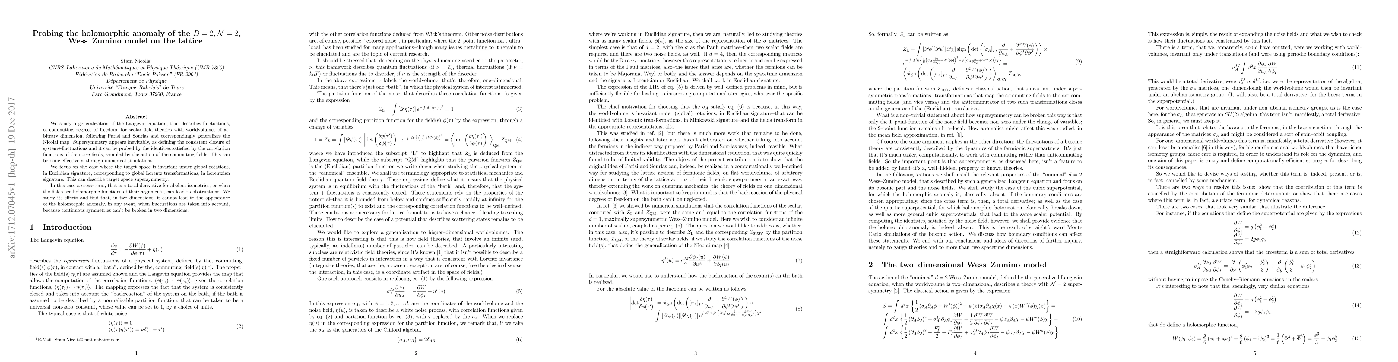 Thumbnail for Probing the holomorphic anomaly of the $D=2, \mathcal{N}=2$, Wess-Zumino
  model on the lattice