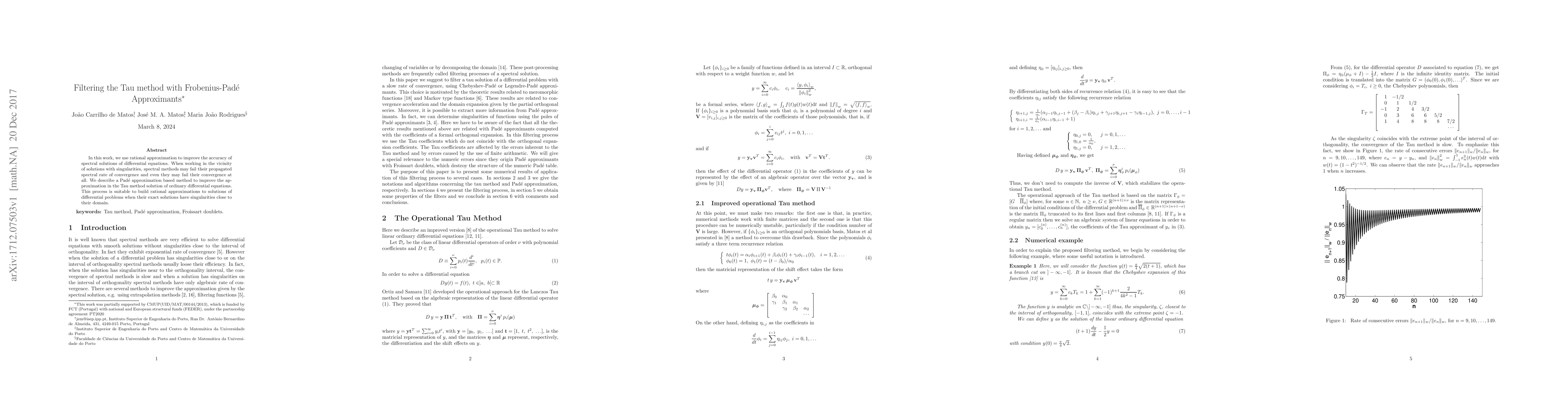 Thumbnail for Filtering the Tau method with Frobenius-Pad\'e Approximants
