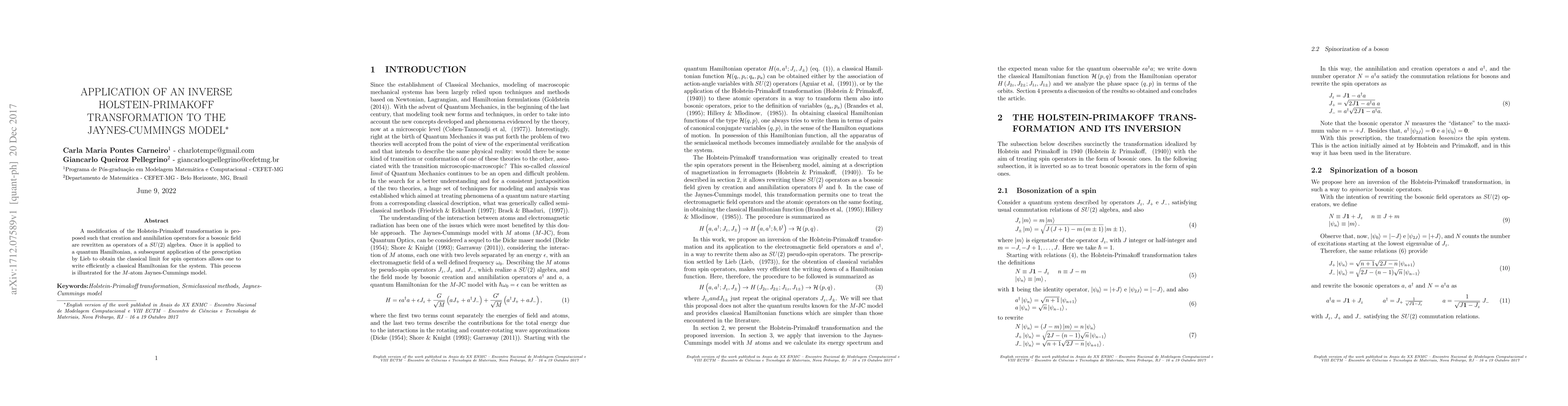 Thumbnail for Application of an inverse Holstein-Primakoff transformation to the
  Jaynes-Cummings model