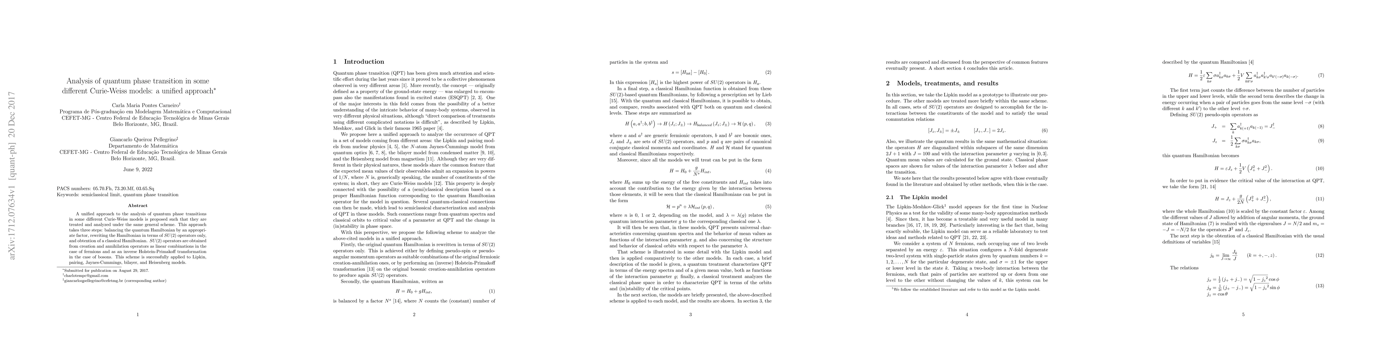 Thumbnail for Analysis of quantum phase transition in some different Curie-Weiss
  models: a unified approach