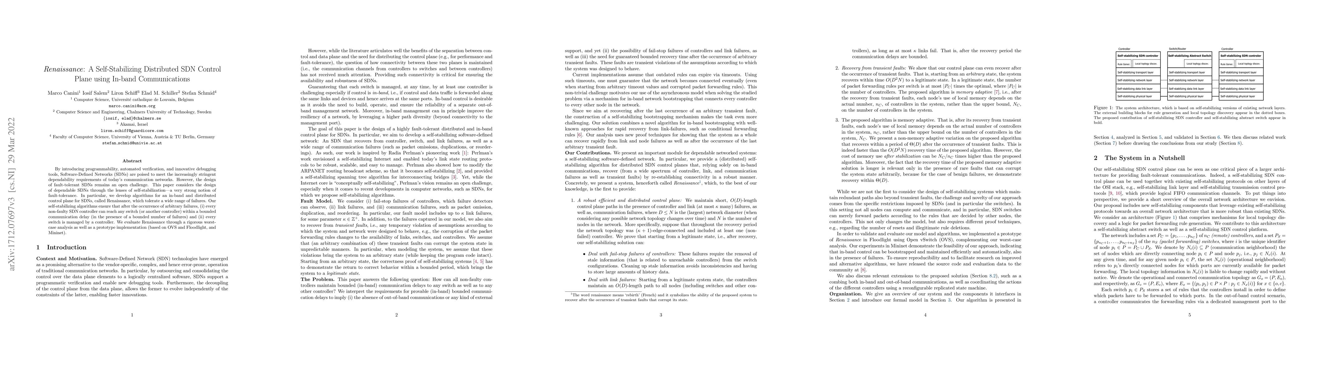 Thumbnail for Renaissance: A Self-Stabilizing Distributed SDN Control Plane using
  In-band Communications