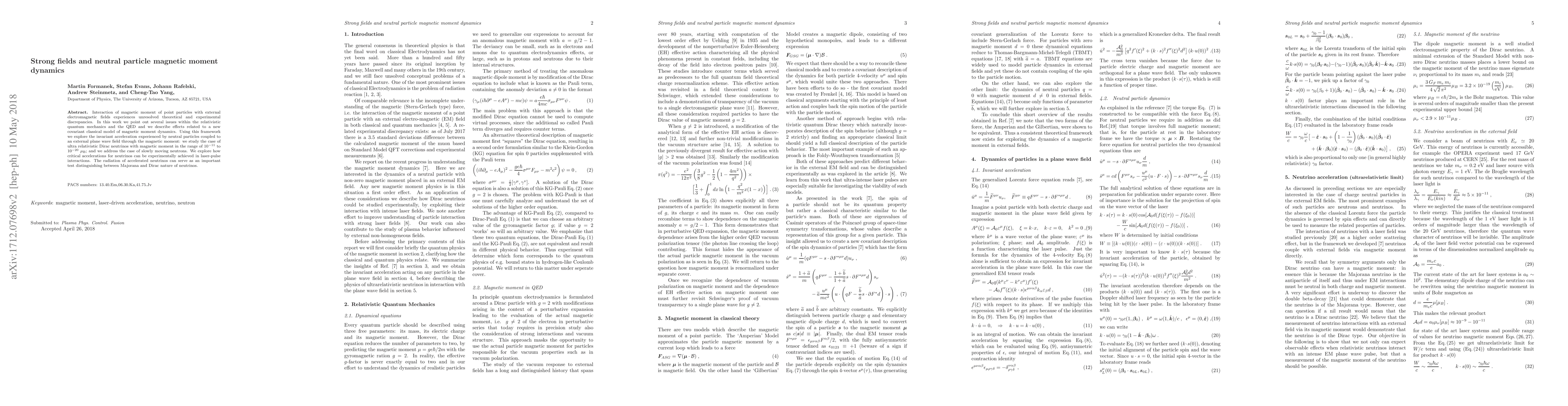 Thumbnail for Strong fields and neutral particle magnetic moment dynamics