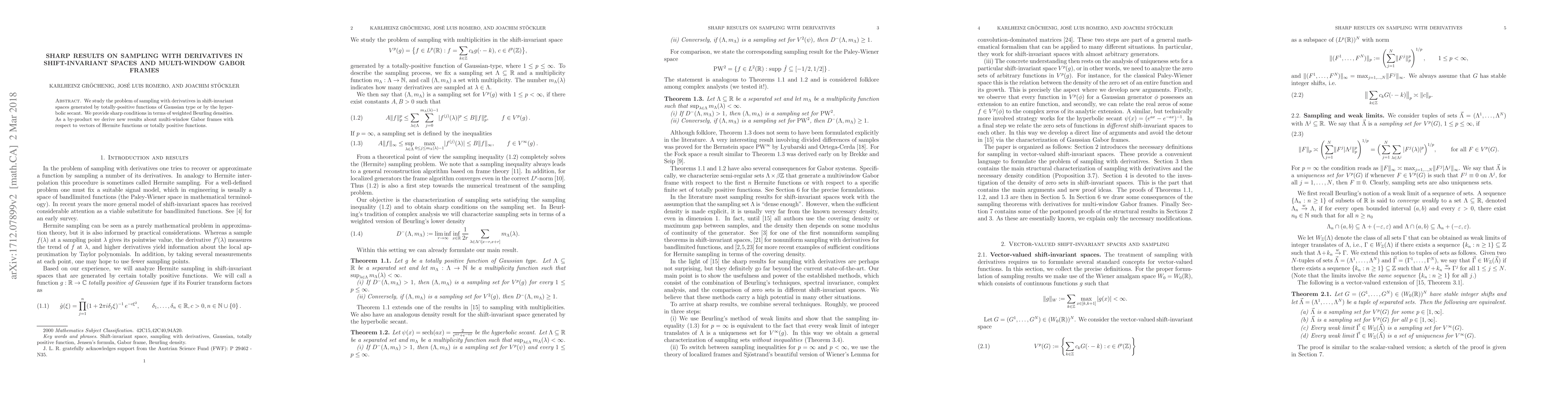 Thumbnail for Sharp results on sampling with derivatives in shift-invariant spaces and
  multi-window Gabor frames