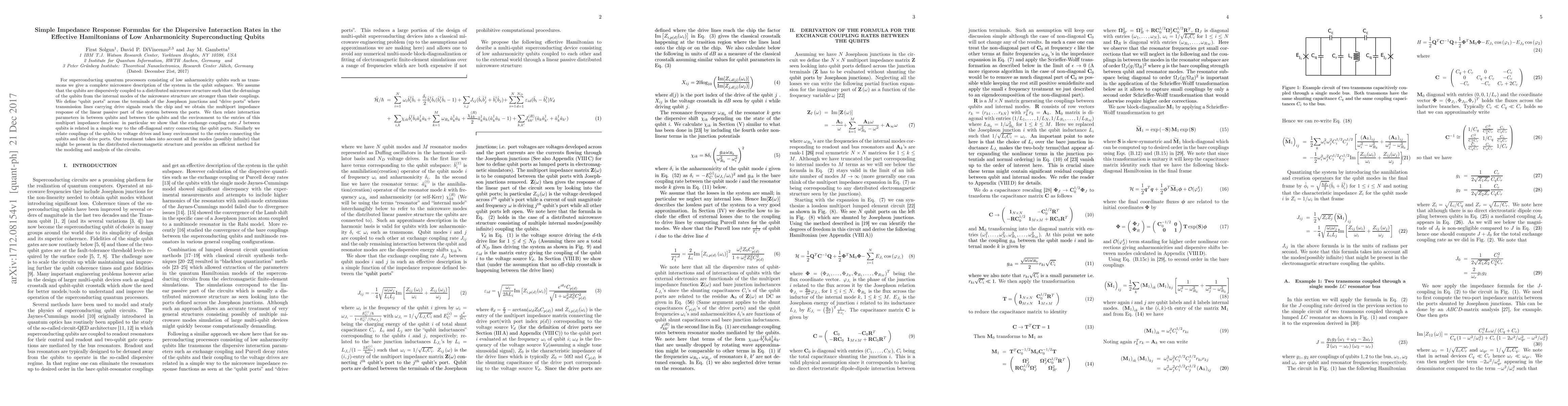 Thumbnail for Simple Impedance Response Formulas for the Dispersive Interaction Rates
  in the Effective Hamiltonians of Low Anharmonicity Superconducting Qubits