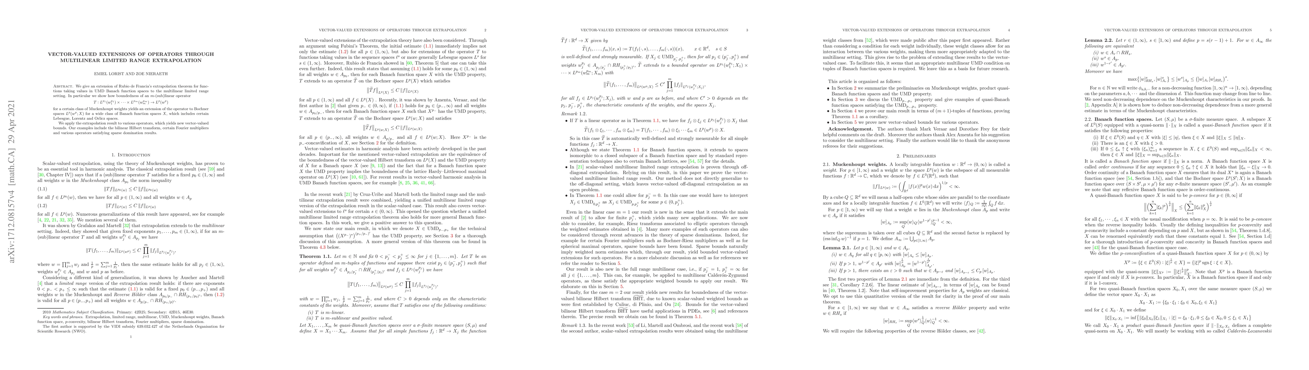 Thumbnail for Vector-valued extensions of operators through multilinear limited range
  extrapolation