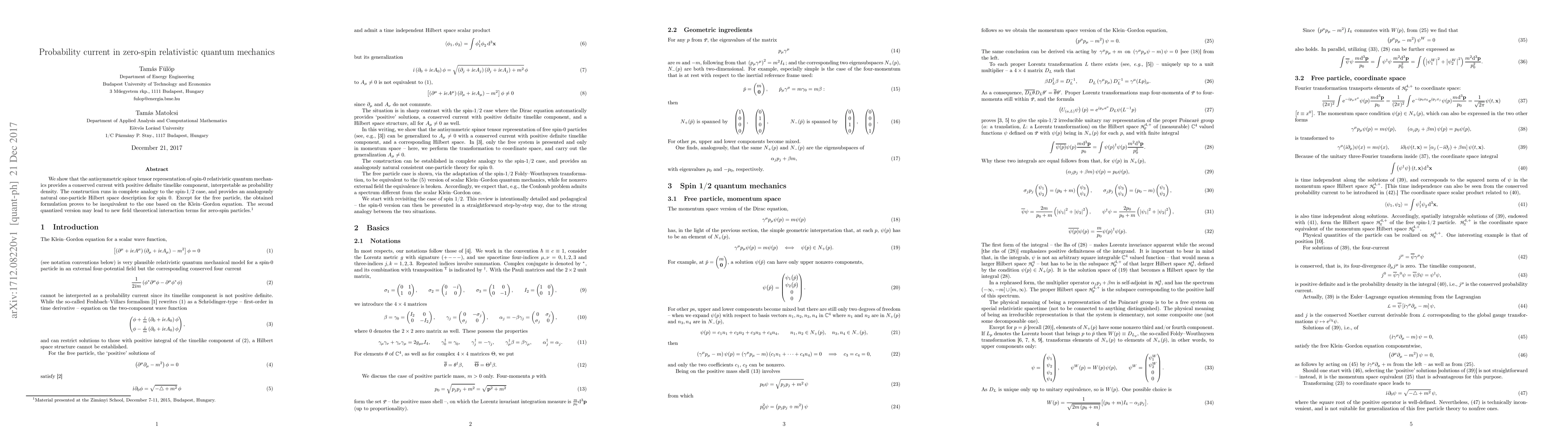 Thumbnail for Probability current in zero-spin relativistic quantum mechanics