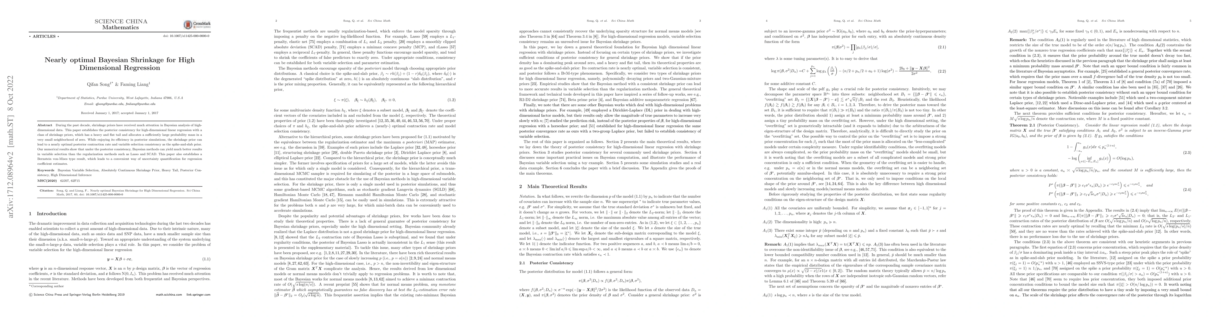 Thumbnail for Nearly optimal Bayesian Shrinkage for High Dimensional Regression