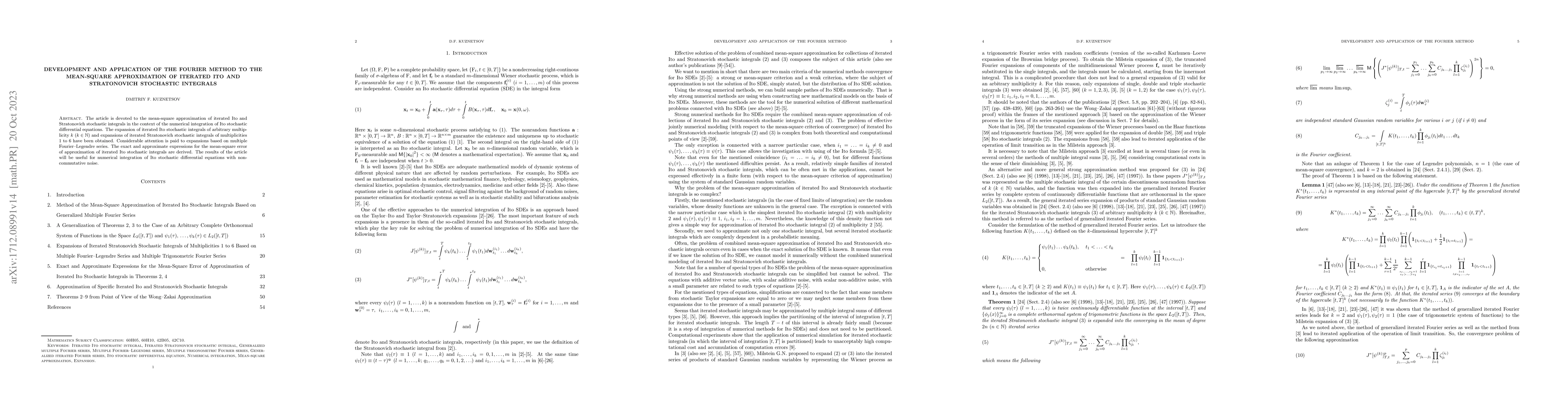 Thumbnail for Development and Application of the Fourier Method to the Mean-Square
  Approximation of Iterated Ito and Stratonovich Stochastic Integrals