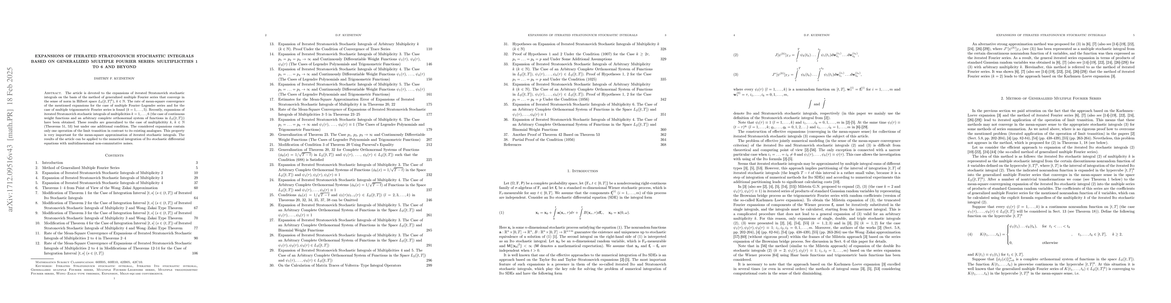 Thumbnail for Expansions of Iterated Stratonovich Stochastic Integrals Based on
  Generalized Multiple Fourier Series: Multiplicities 1 to 6 and Beyond