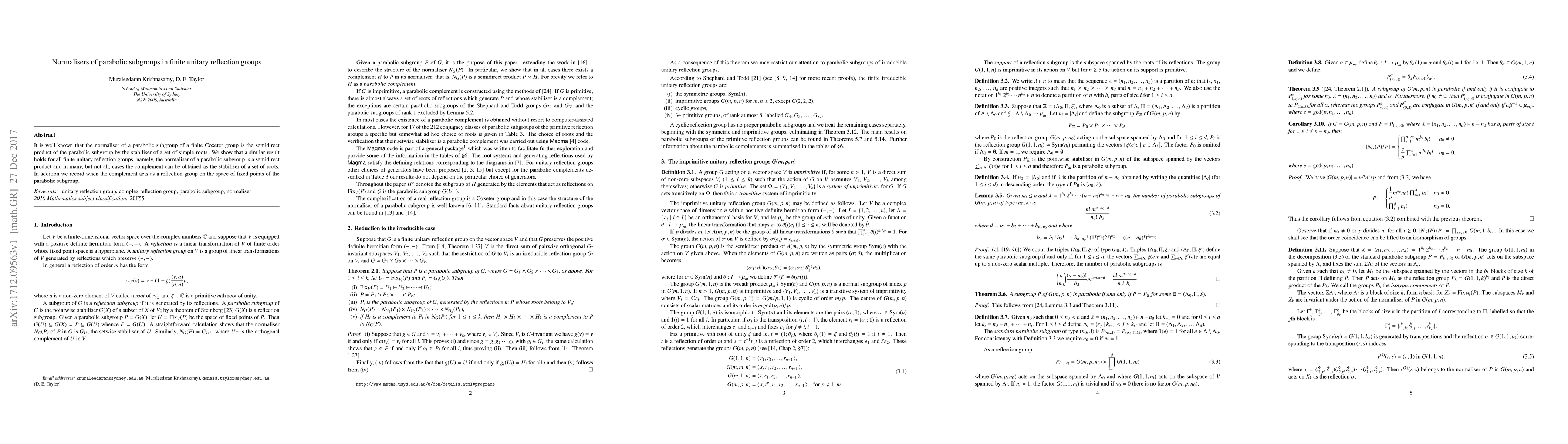 Thumbnail for Normalisers of parabolic subgroups in finite unitary reflection groups