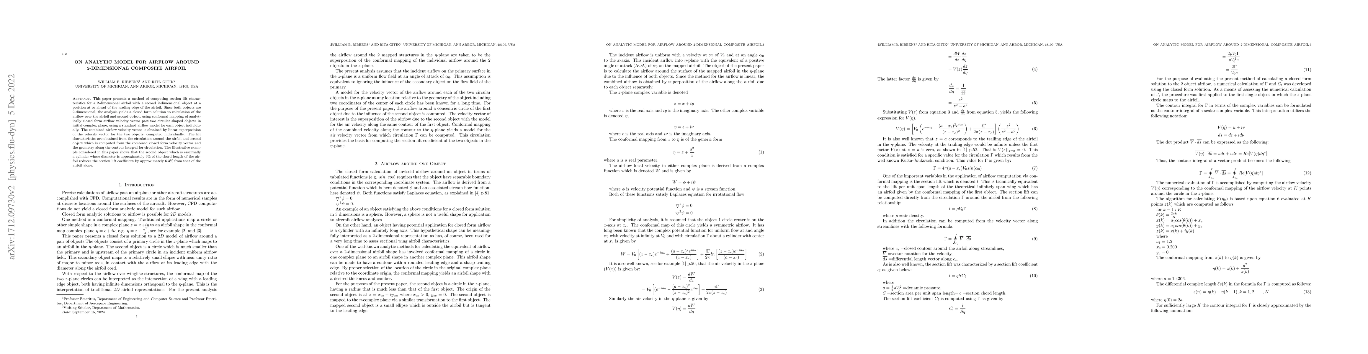 Thumbnail for Closed Form Analytical Model for Airflow around 2-Dimensional Composite
  Airfoil Via Conformal Mapping