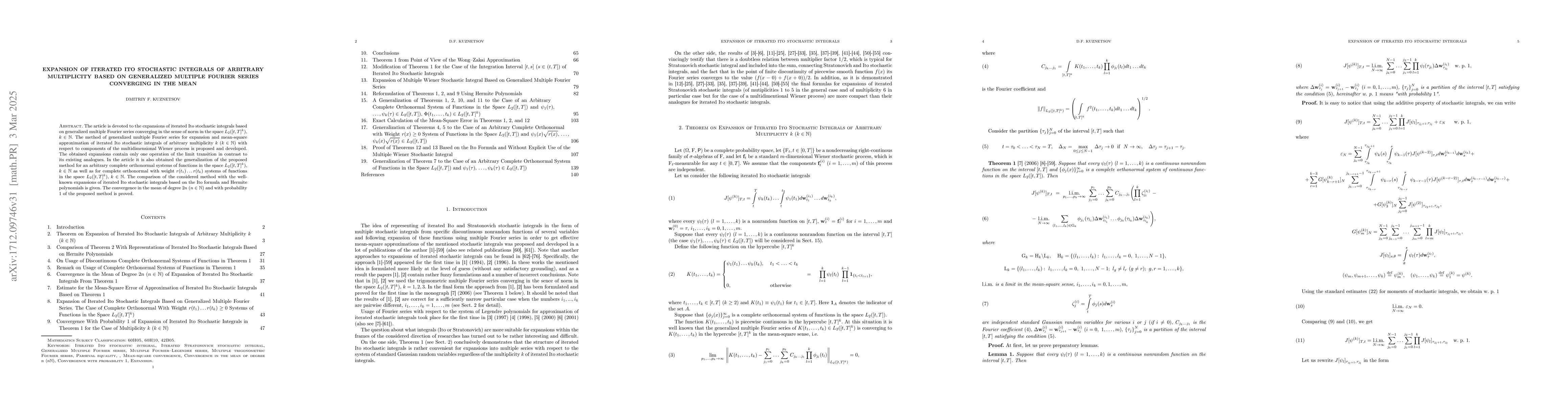 Thumbnail for Expansion of Iterated Ito Stochastic Integrals of Arbitrary Multiplicity
  Based on Generalized Multiple Fourier Series Converging in the Mean