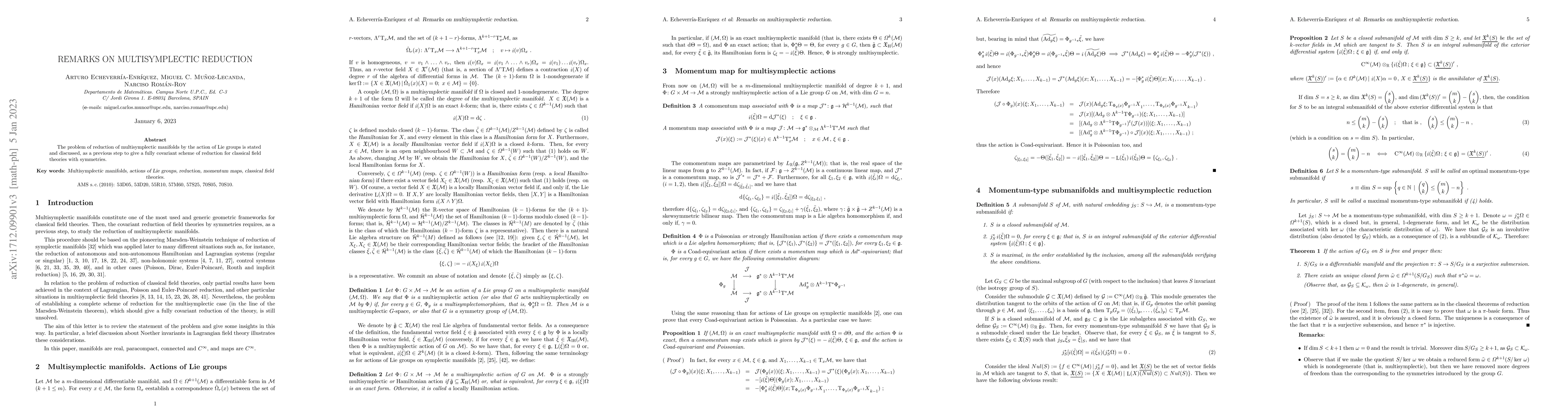 Thumbnail for Remarks on multisymplectic reduction
