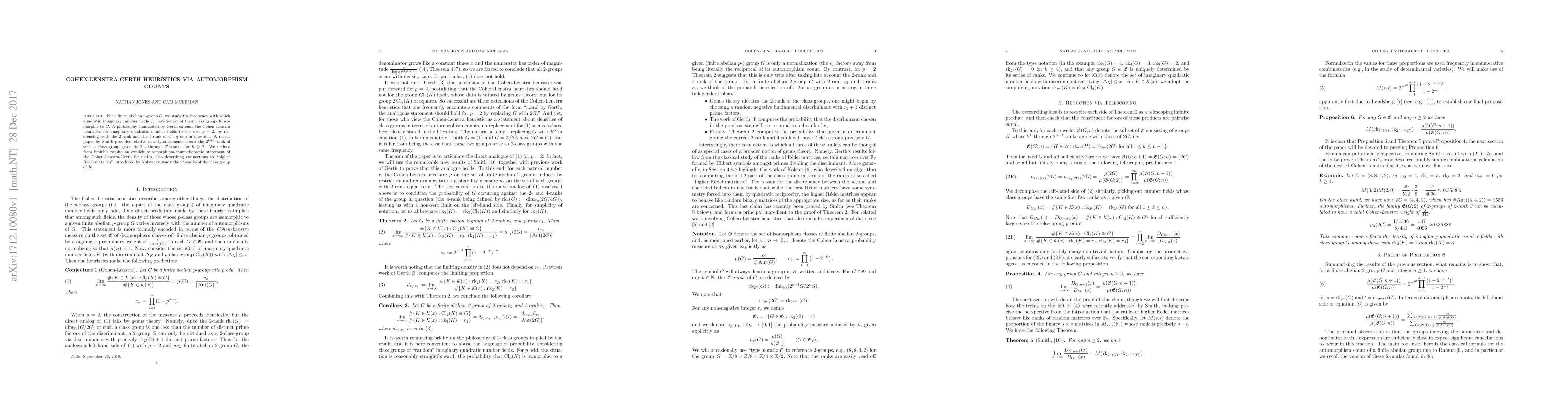 Thumbnail for Cohen-Lenstra-Gerth Heuristics via Automorphism Counts