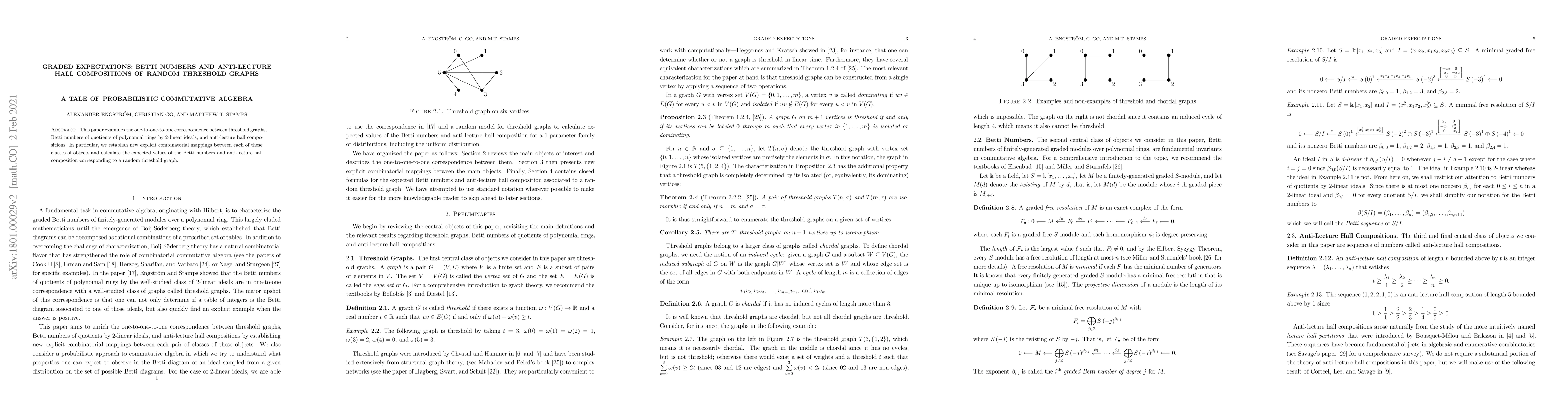 Thumbnail for Graded Expectations: Betti numbers and anti-lecture hall compositions of
  random threshold graphs