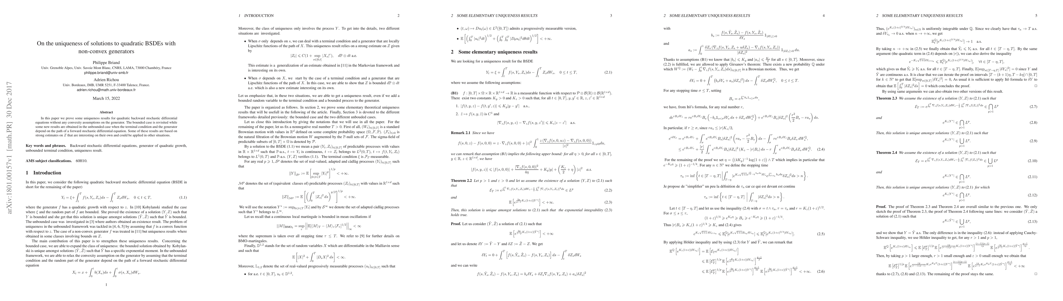 Thumbnail for On the uniqueness of solutions to quadratic BSDEs with non-convex
  generators