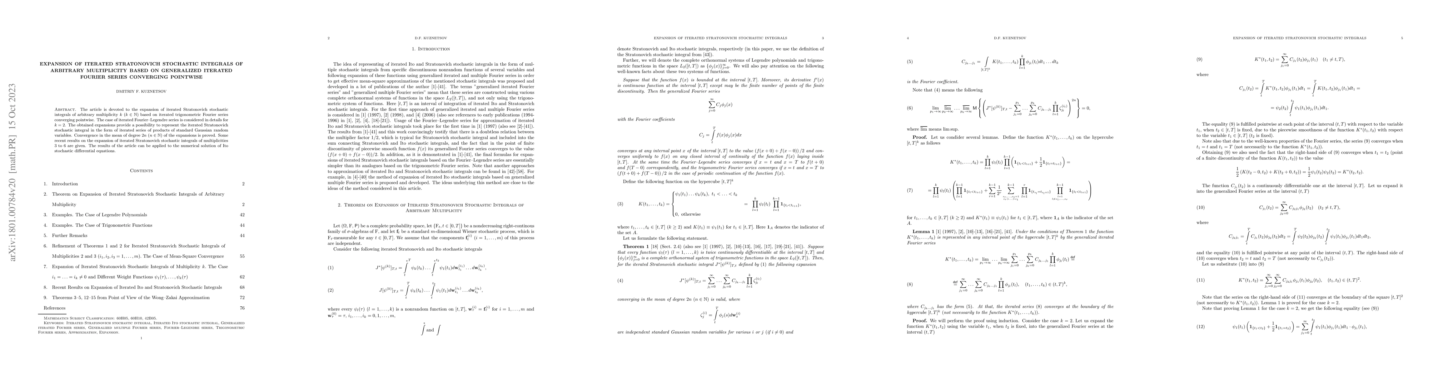 Thumbnail for Expansion of Iterated Stratonovich Stochastic Integrals of Arbitrary
  Multiplicity Based on Generalized Iterated Fourier Series Converging
  Pointwise
