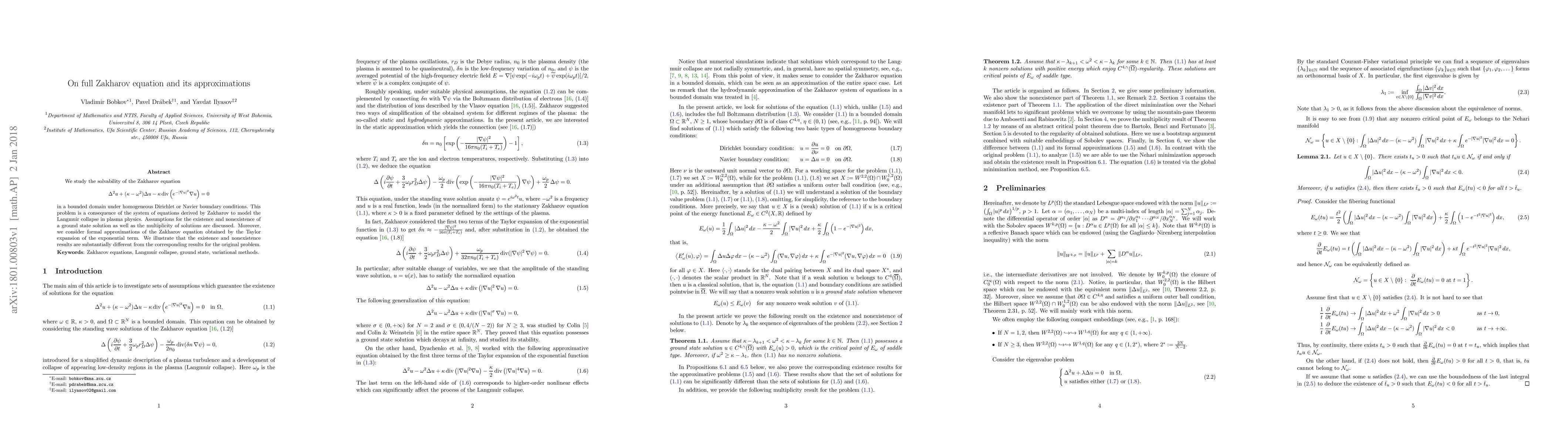 Thumbnail for On full Zakharov equation and its approximations