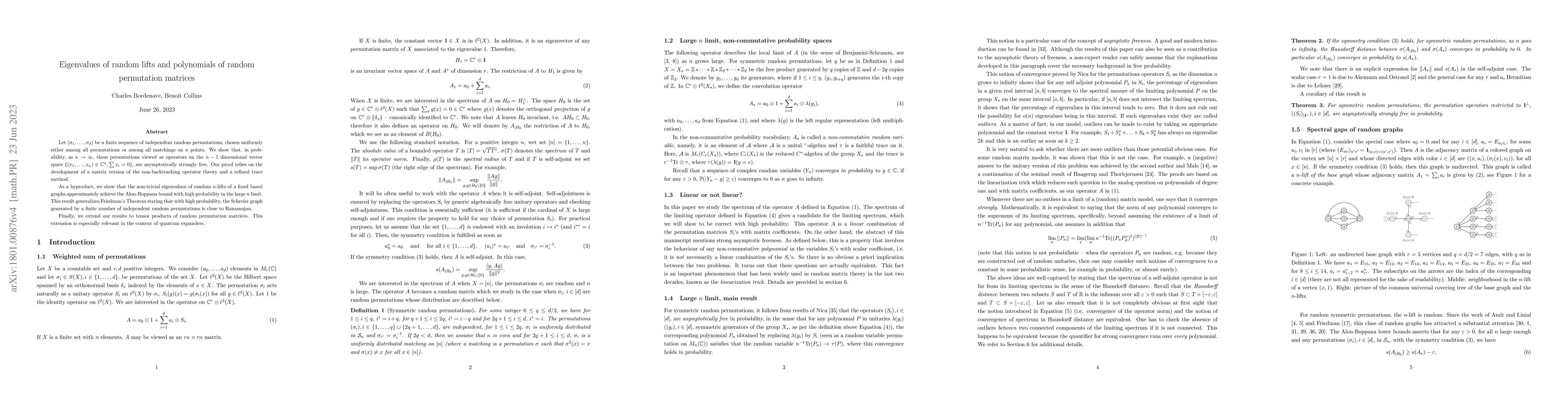 Thumbnail for Eigenvalues of random lifts and polynomials of random permutation
  matrices