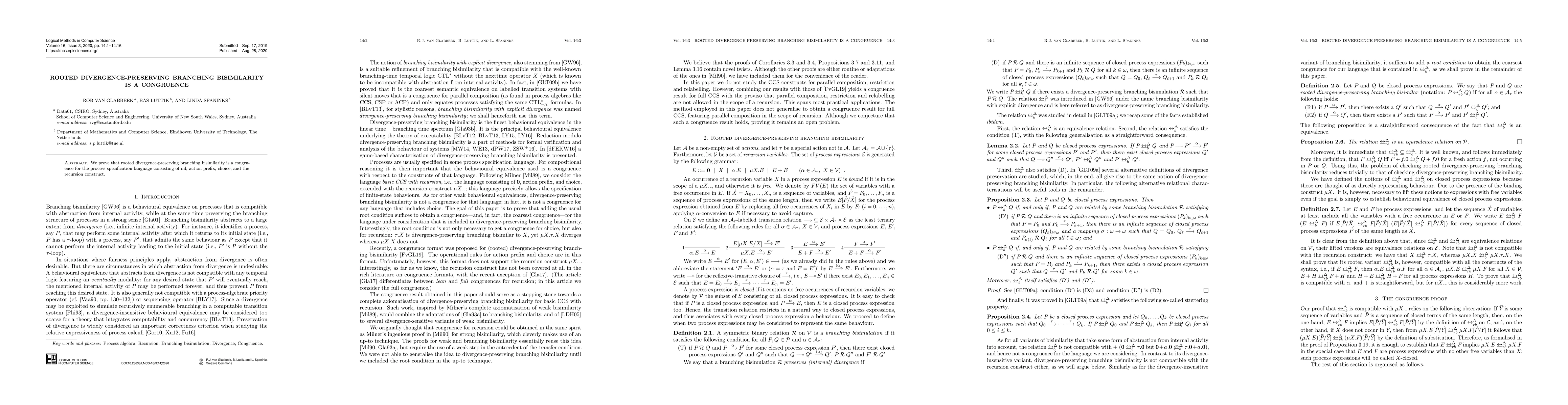 Thumbnail for Rooted Divergence-Preserving Branching Bisimilarity is a Congruence