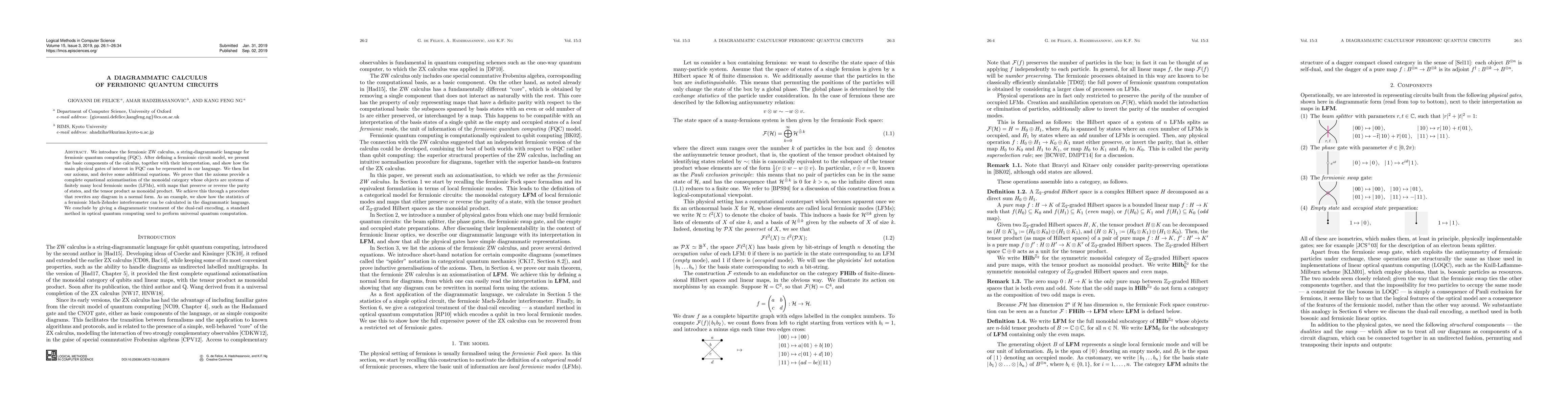 Thumbnail for A diagrammatic calculus of fermionic quantum circuits