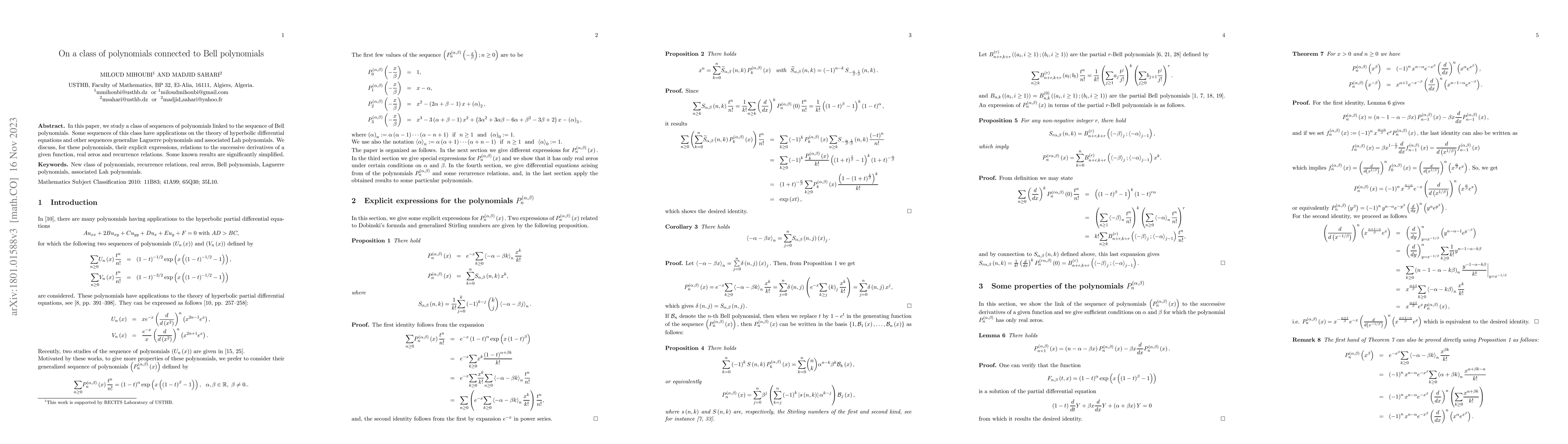 Thumbnail for On a class of polynomials connected to Bell polynomials