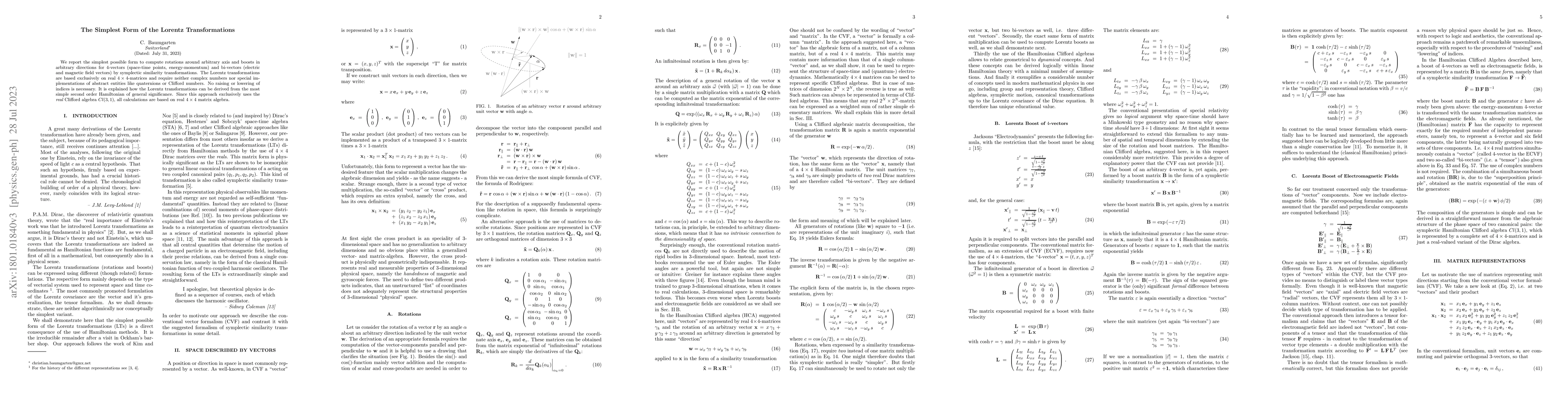 Thumbnail for The Simplest Form of the Lorentz Transformations