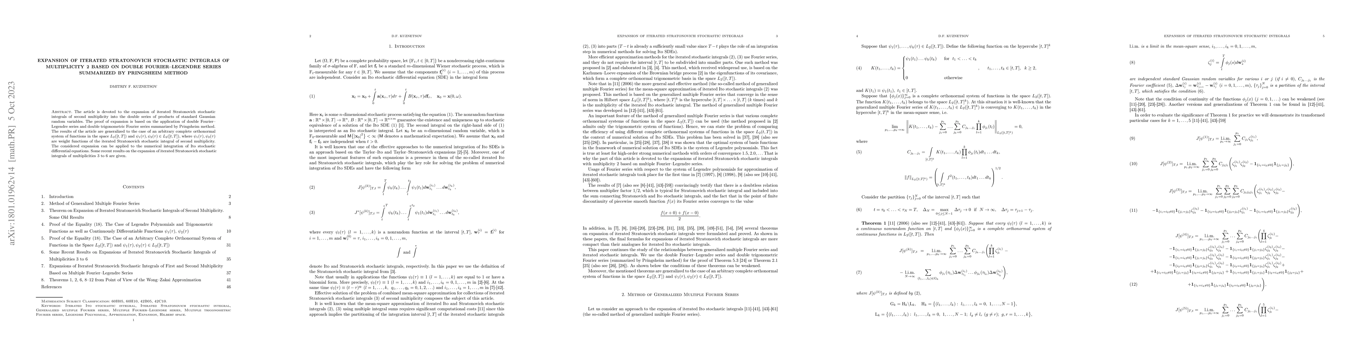 Thumbnail for Expansion of Iterated Stratonovich Stochastic Integrals of Multiplicity
  2 Based on Double Fourier-Legendre Series Summarized by Pringsheim Method