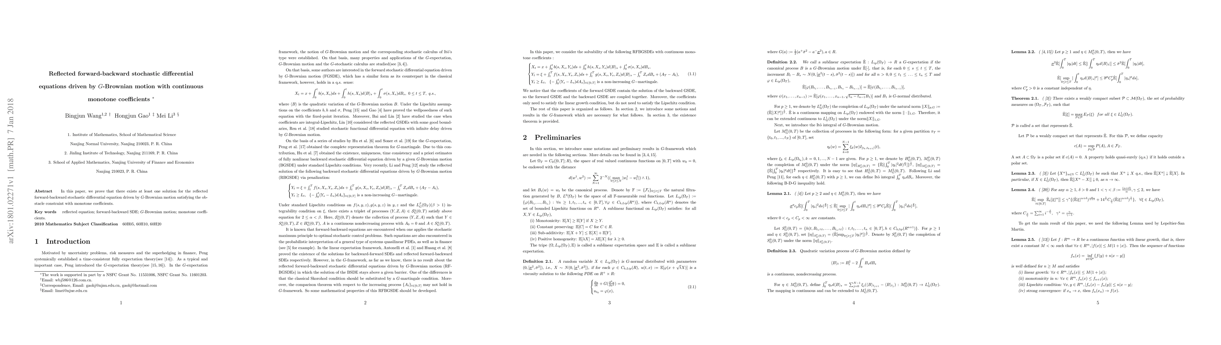 Thumbnail for Reflected forward-backward stochastic differential equations driven by
  G-Brownian motion with continuous monotone coefficients