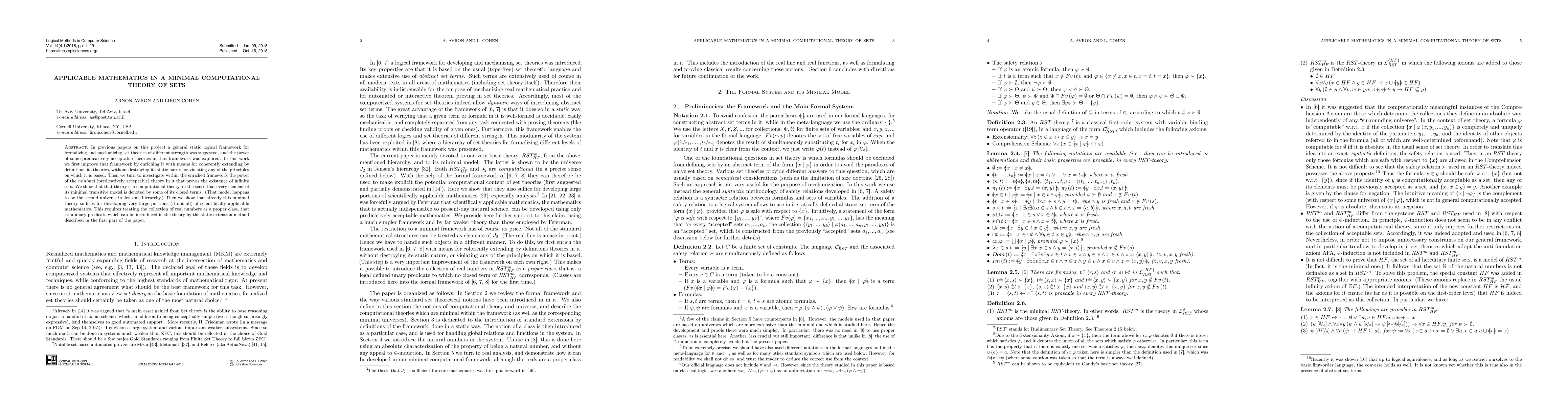 Thumbnail for Applicable Mathematics in a Minimal Computational Theory of Sets