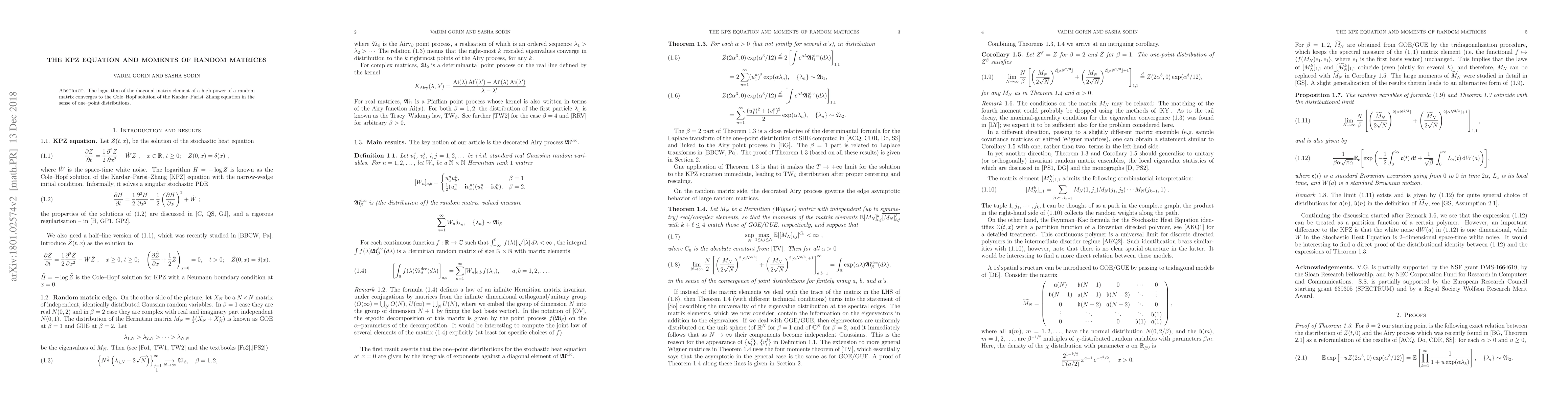Thumbnail for The KPZ equation and moments of random matrices