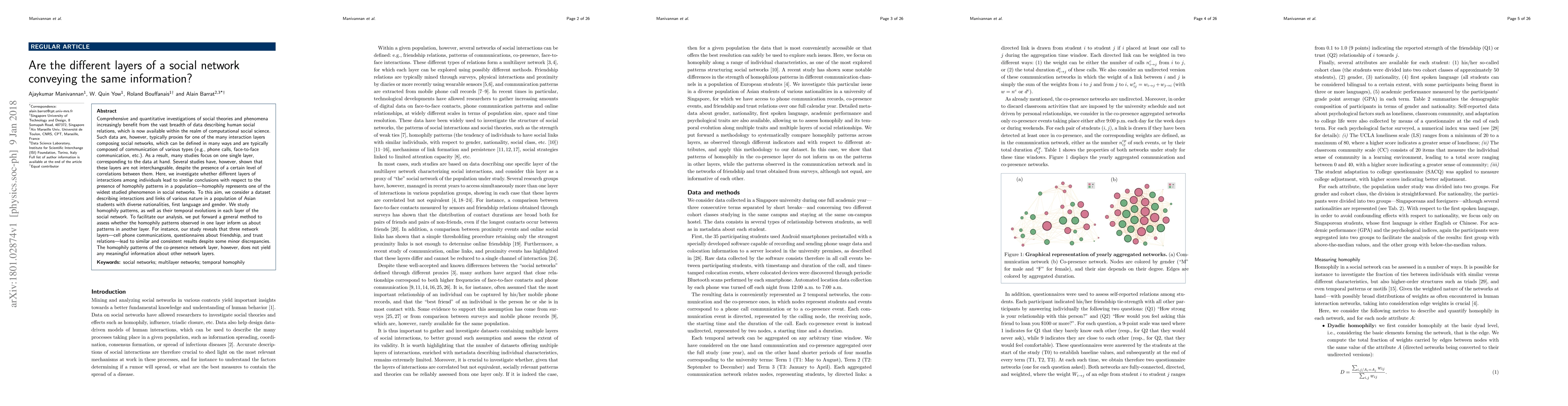Thumbnail for Are the different layers of a social network conveying the same
  information?