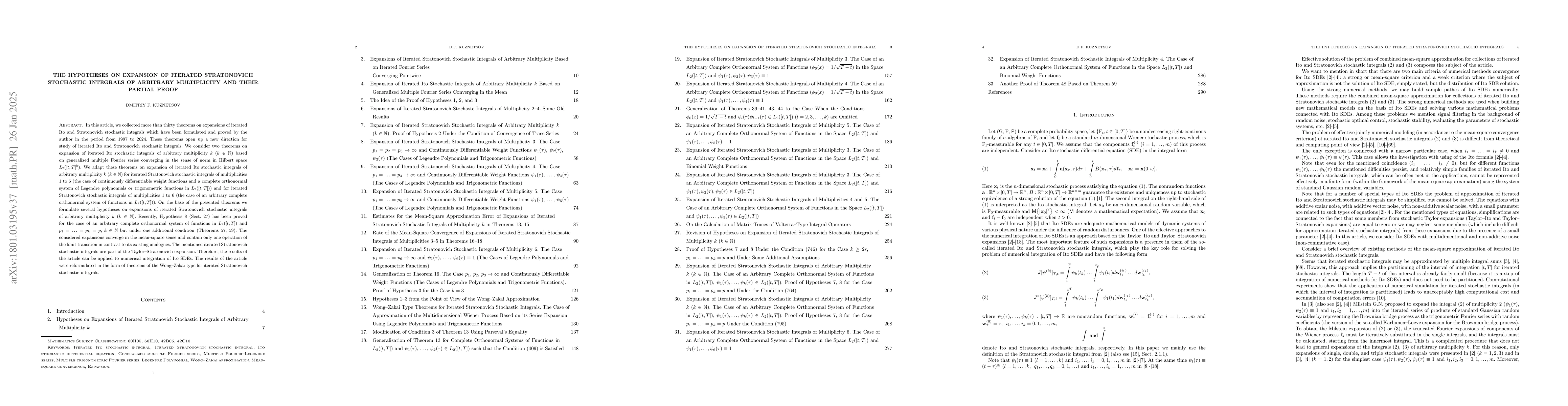 Thumbnail for The Hypotheses on Expansion of Iterated Stratonovich Stochastic
  Integrals of Arbitrary Multiplicity and Their Partial Proof