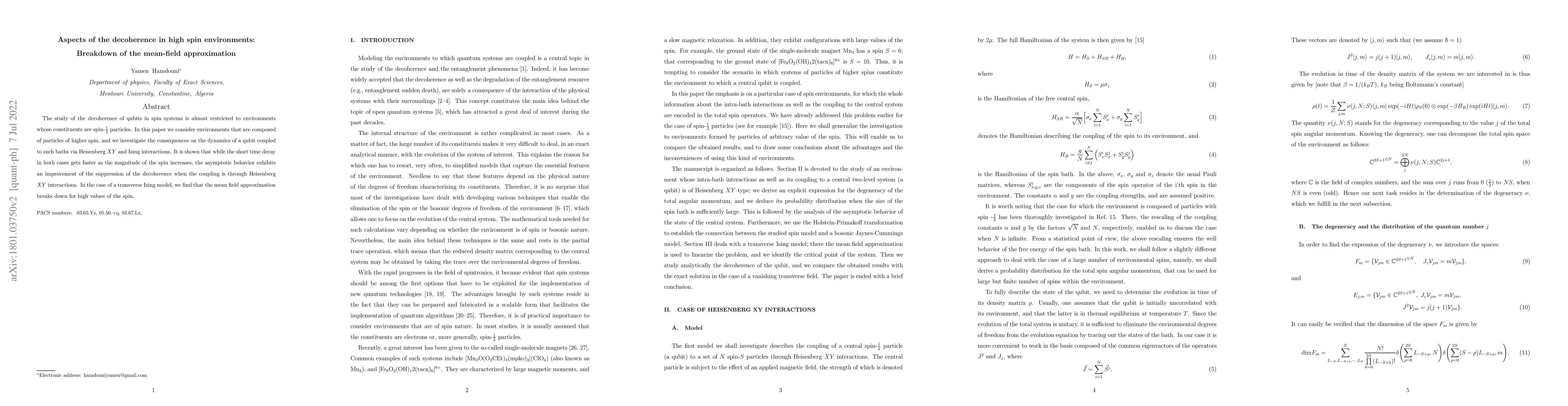 Thumbnail for Aspects of the decoherence in high spin environments: Breakdown of the
  mean-field approximation