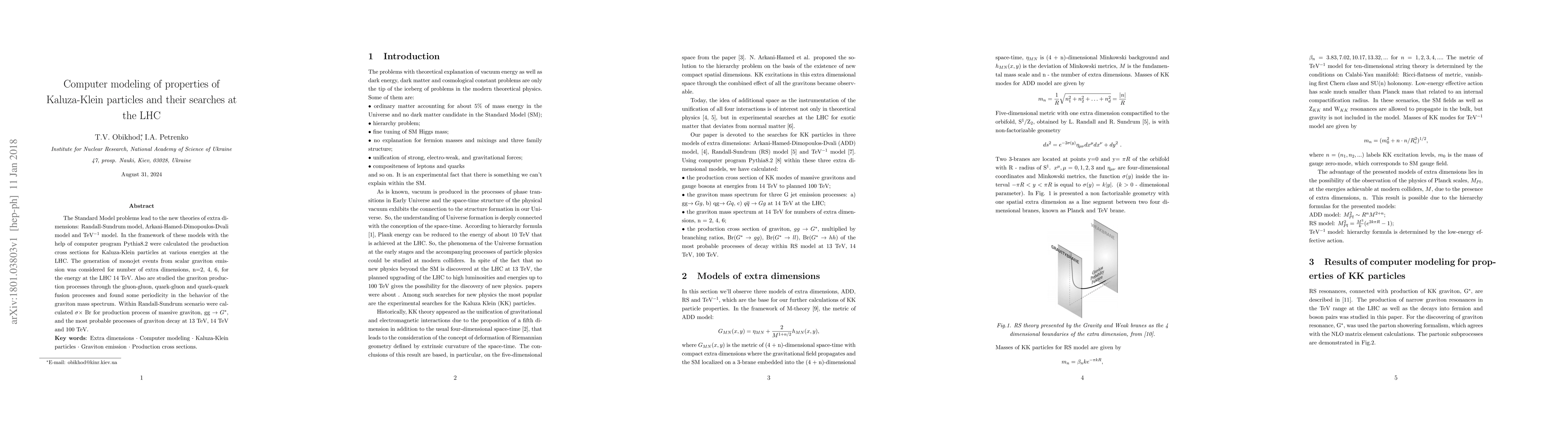 Thumbnail for Computer modeling of properties of Kaluza-Klein particles and their
  searches at the LHC