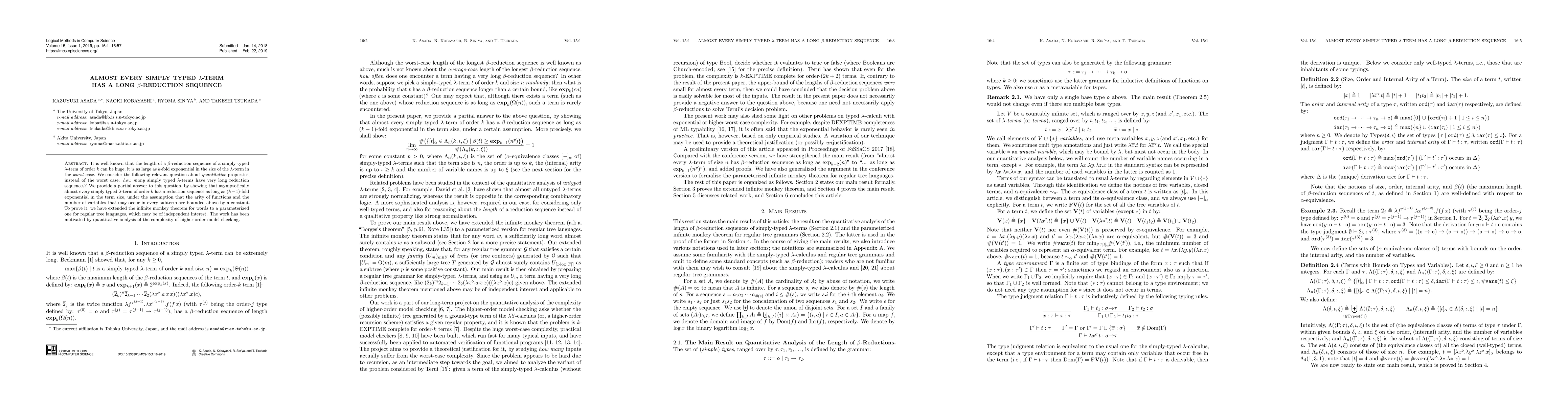 Thumbnail for Almost Every Simply Typed Lambda-Term Has a Long Beta-Reduction Sequence