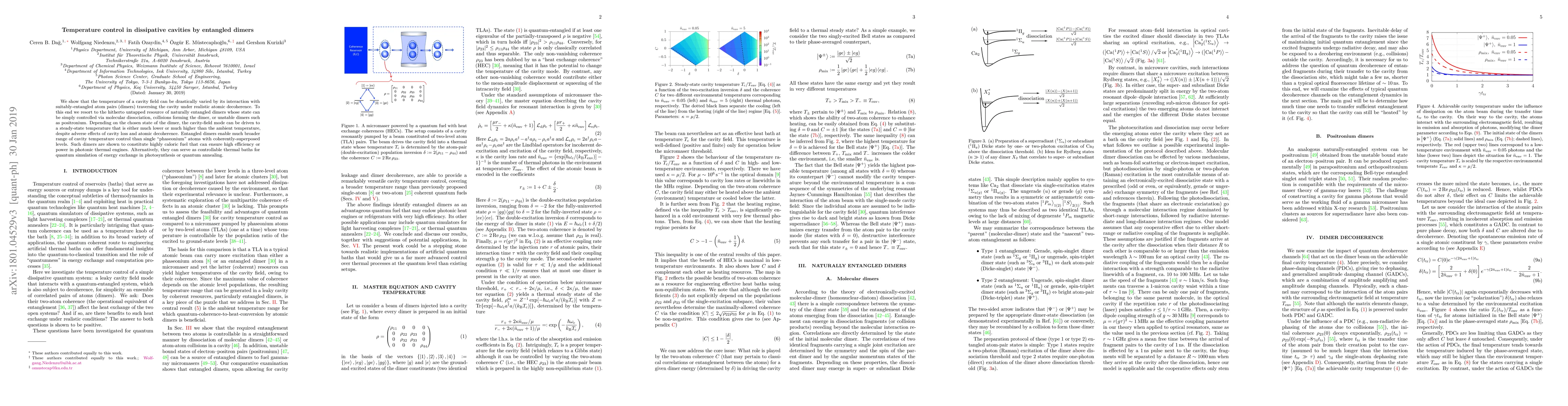 Thumbnail for Temperature control in dissipative cavities by entangled dimers