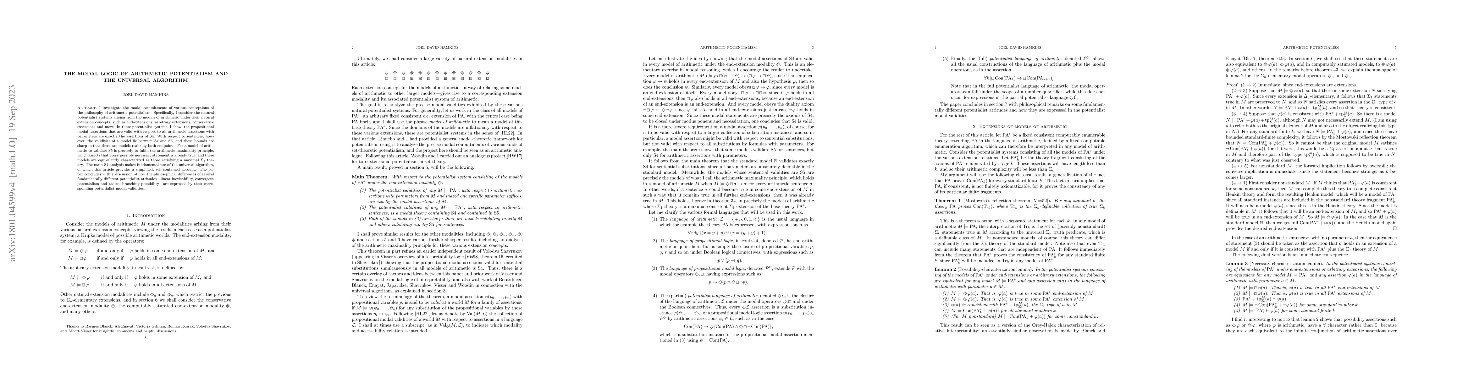 Thumbnail for The modal logic of arithmetic potentialism and the universal algorithm