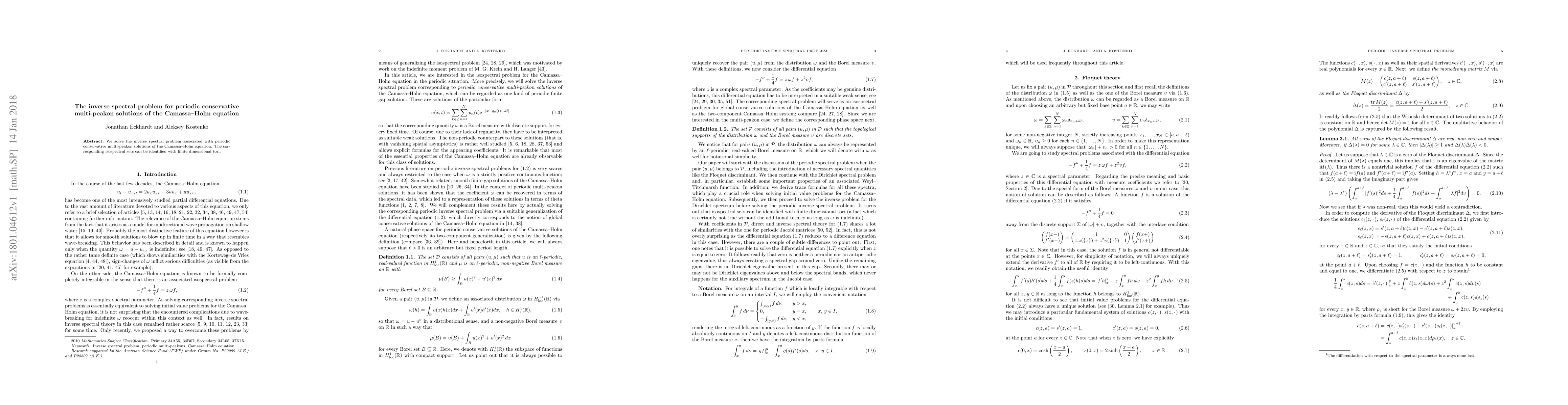 Thumbnail for The inverse spectral problem for periodic conservative multi-peakon
  solutions of the Camassa-Holm equation