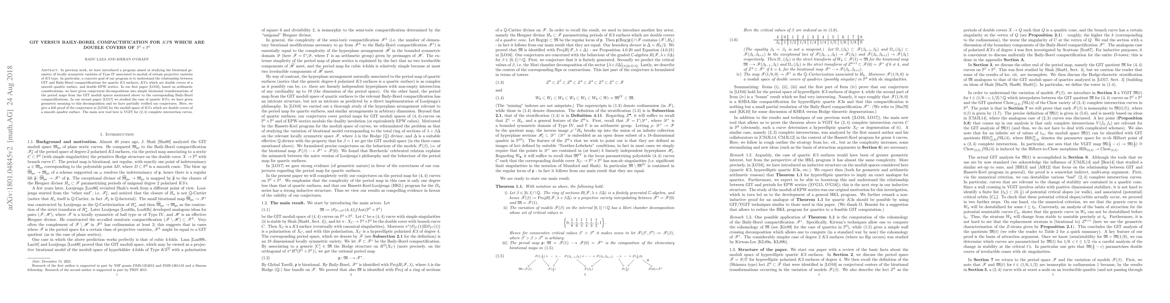 Thumbnail for GIT versus Baily-Borel compactification for $K3$'s which are double
  covers of $\mathbb P^1\times\mathbb P^1$