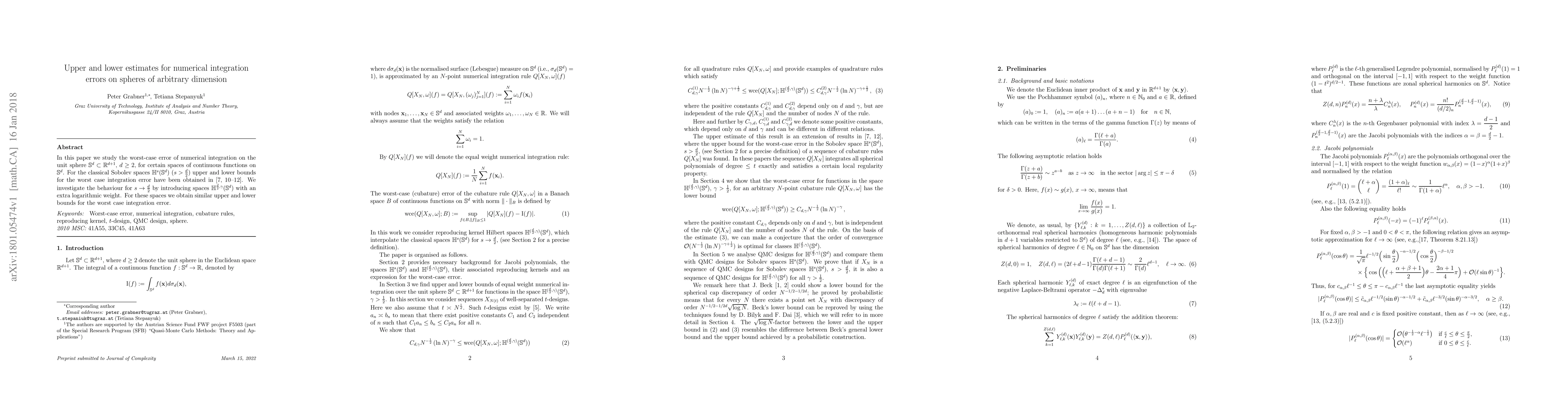 Thumbnail for Upper and lower estimates for numerical integration errors on spheres of
  arbitrary dimension