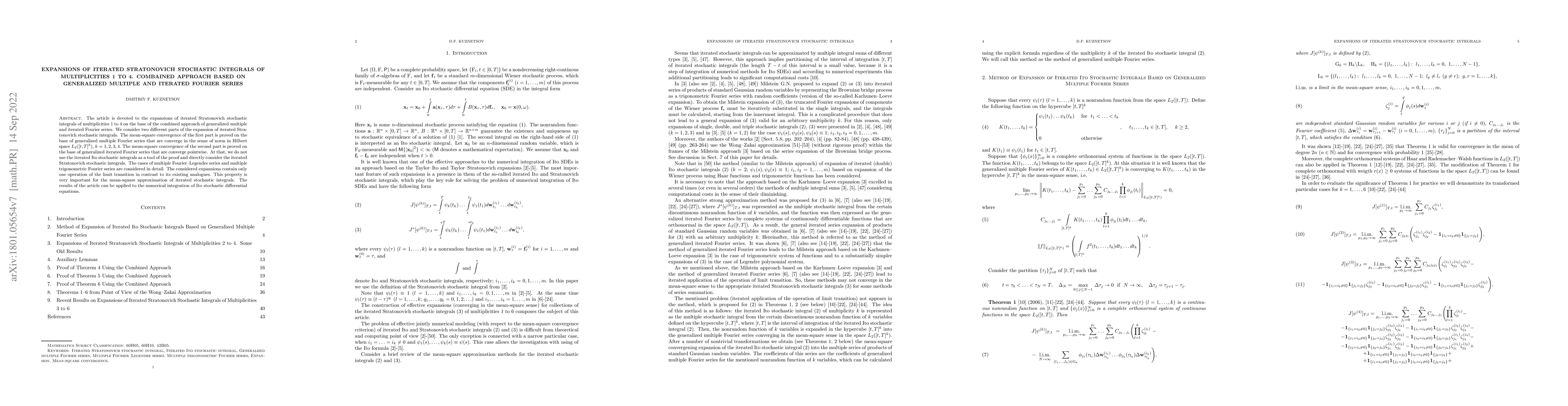 Thumbnail for Expansions of Iterated Stratonovich Stochastic Integrals of
  Multiplicities 1 to 4. Combained Approach Based on Generalized Multiple and
  Iterated Fourier series