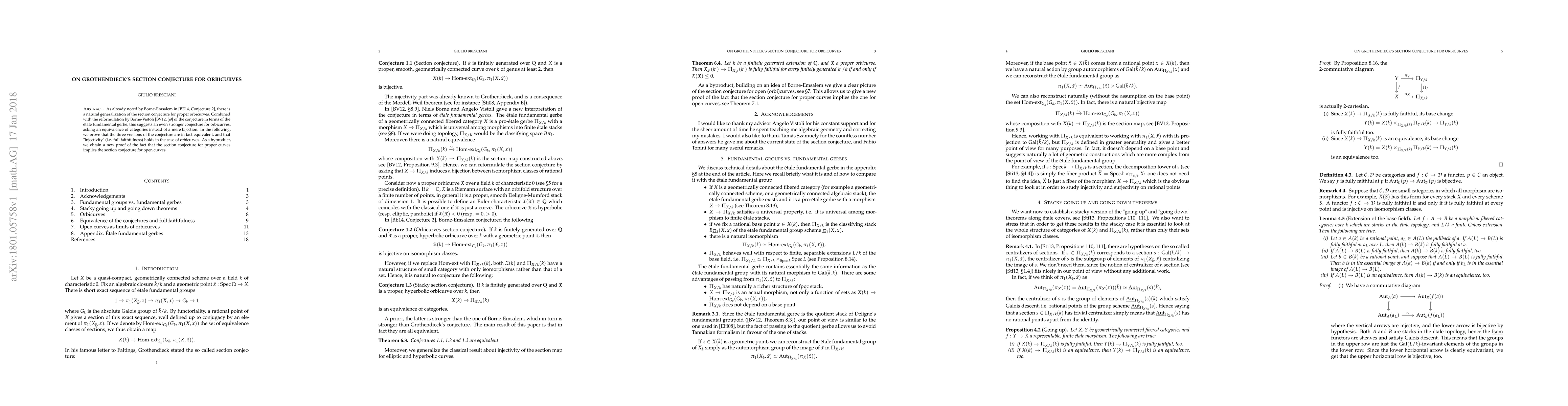 Thumbnail for On Grothendieck's section conjecture for orbicurves