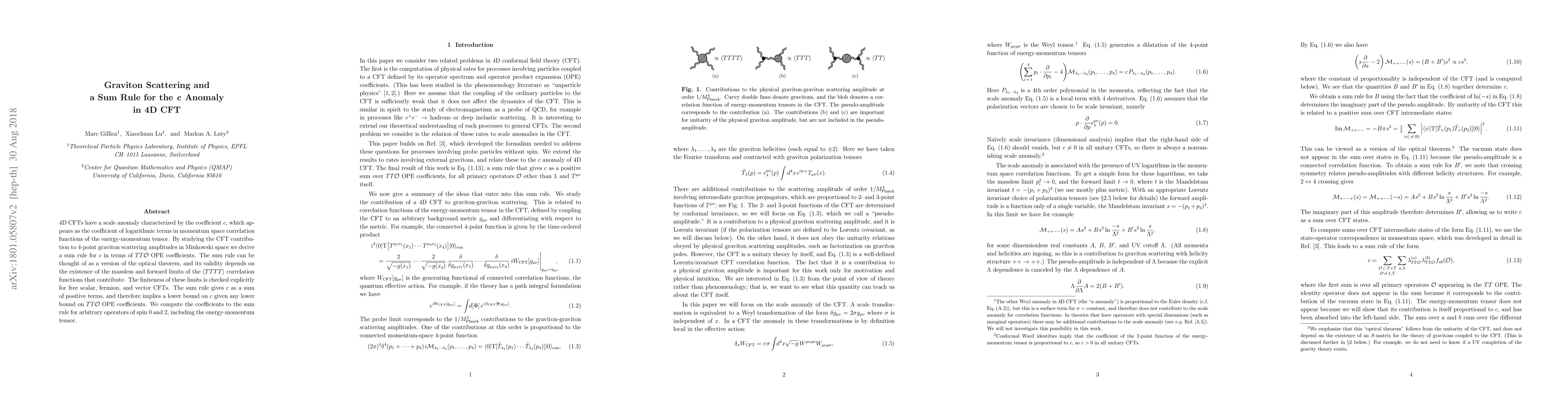 Thumbnail for Graviton Scattering and a Sum Rule for the c Anomaly in 4D CFT