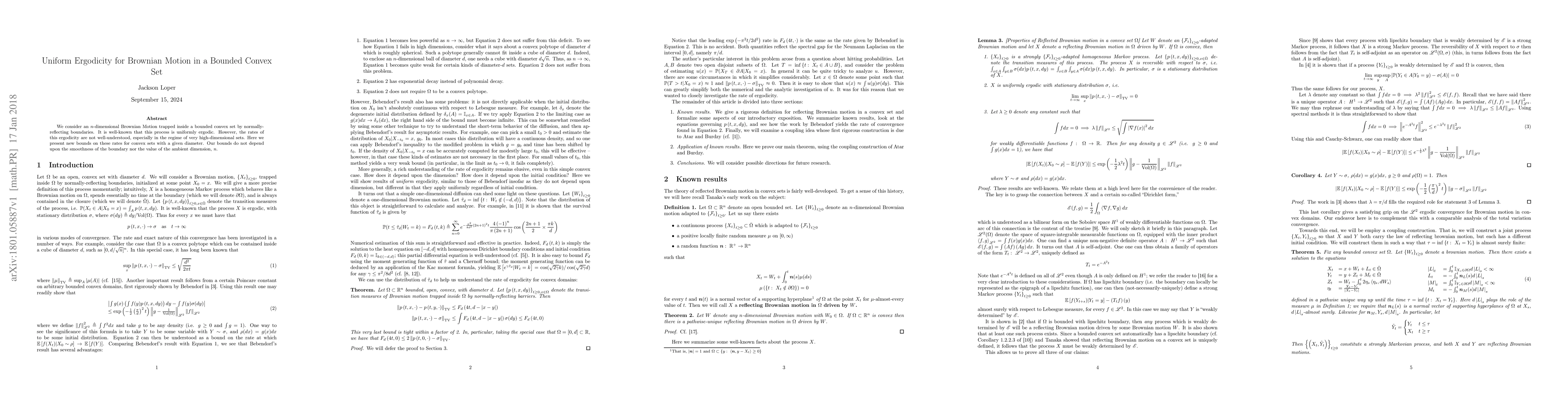 Thumbnail for Uniform Ergodicity for Brownian Motion in a Bounded Convex Set
